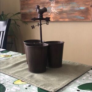 Rustic Brown Rooster weathervane Utensil Holder metal